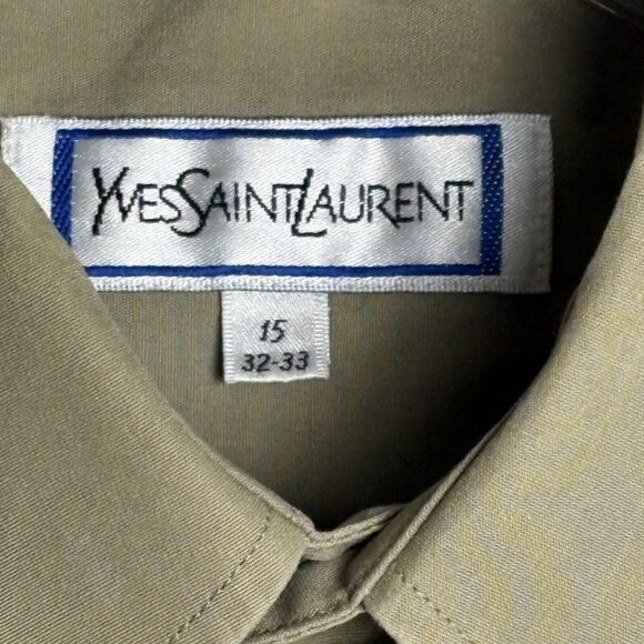 Yves Saint Laurent Button Up Shirt YSL Vintage Men's 15 32-33 Tan Long Sleeve - Picture 4 of 11